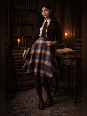Marjun Wool Blend Plaid Circle Skirt | Dark Academia | Size S (True 24” Waist)